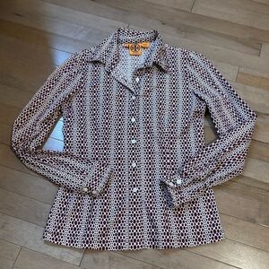 Tory Burch Long Sleeve Button Down Purple and White 96% cotton shirt size 2